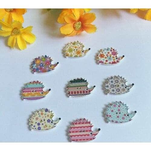 50PCs Random Color Hedgehog Wooden Button 2 Holes Handmade Decorative Crafts Scrapbooking Accessories Sewing Tools 18*25mm