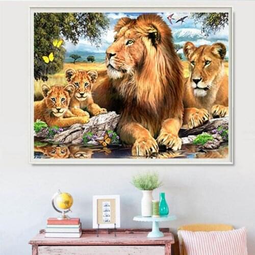 5D Diy Embroidery Lion Diamond Painting Cross Stitch All Square Diamond Drill Mosaic Home Decor