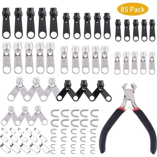 85pcs Zipper Repair Kit Zipper Sliders Install Pliers Tool Zipper Replacement Rescue Instant Repair Kit Jacket Zippers Fix Plier
