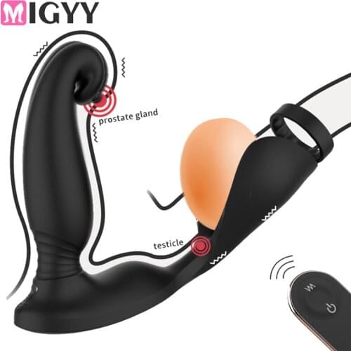 Wireless Remote Prostate Massager Anal Vibrator Double Ring Butt Plug Adult Products Delay Ejaculation Ring Sex Toys For Men