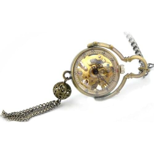 Brown Antique Steampunk Mechanical Hand Wind Pocket & Fob Watches Mens Watches Womens Watch Fisheye Design Pendant Lady Gift