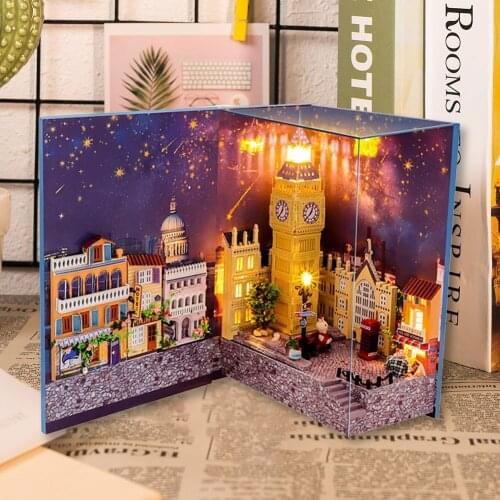 DIY Wooden Assembly Intelligent Miniature Bookshelf House Stereo Mini Dollhouse Cabin Model Home Desk Decoration Kid Toy Gift