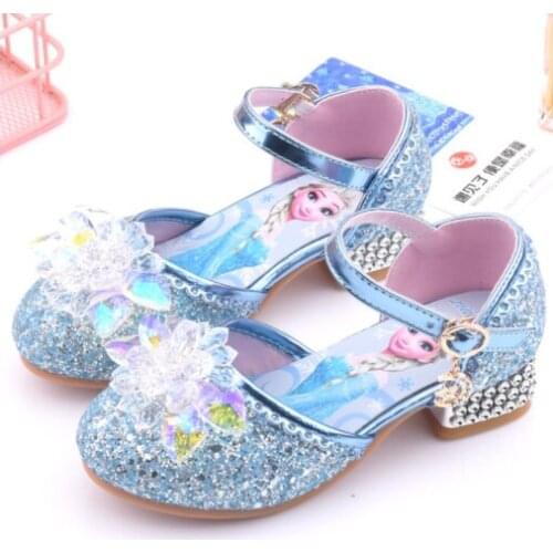 Children Leather Elsa Sandals Child High Heels Girls Princess Summer Elsa Shoes Chaussure Enfants Sandals Party Shoes