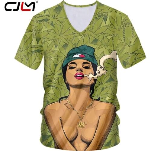 CJLM Mens V Neck Tshirt Print Green Leaf Girl 3d T-shirt Man Workout Fitness Short Sleeve T Shirt Slim Fit Casual Tee Shirts