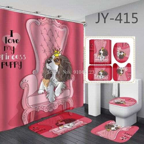 Princess Puppy Dog Animals Sea Turtle Shower Curtain Set Bathroom Bath Anti-slip Toilet Lid Cover Carpet Rugs Kitchen Home Decor