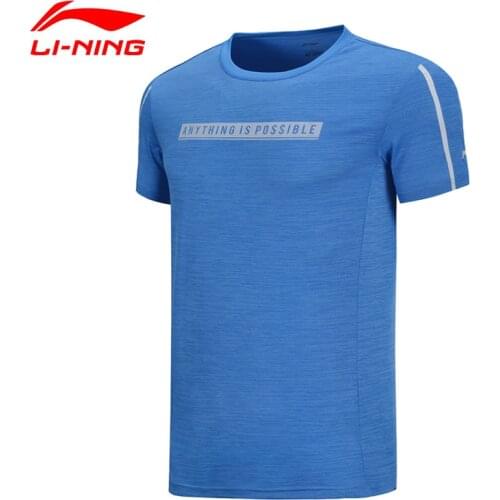 Li-Ning Men Running Series T-Shirts AT DRY Breathable 100% Polyester Regular Fit LiNing Fitness Sports Tee ATSQ003