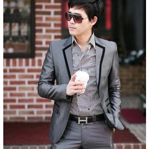 Singer star style dance stage clothing for men suit set with pants trim 2020 mens wedding suits costume groom formal dress grey