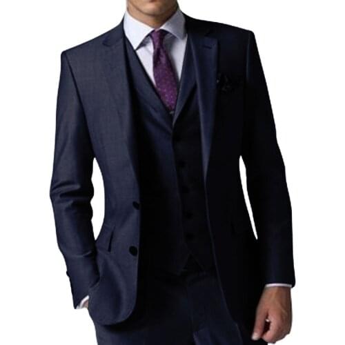 2019 Navy Blue/Dark Grey Men Suit Slim Fit Tuxedo Custom Made Wedding Groom Formal Best Man Blazer Suits (Blazer+Pants+Vest)