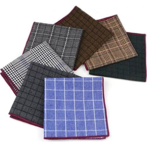 Mens Fashion Hankerchief Scarves Vintage Cotton Hankies Casual Thick Cotton Plaid Striped Tuxedo Pocket Square