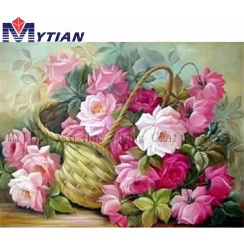 Basket of Pink Flowers 5D Diamond Painting Kits MYTIAN DIY Diamond Embroidery Cross Stitch Full Drill Mosaic 3D Needlework Gifts