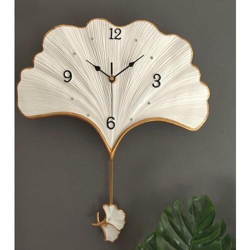 [HHT] Ginkgo Leaf Swing Wall Clocks Fashion Personality Creative Resin Household Silent Quartz Clock Home Wall Decoration