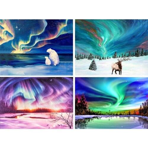 New 4 Pack Aurora Elk 5D DIY Diamond Painting Kits Full Drill Rhinestone Embroidery Cross Stitch Home Decor