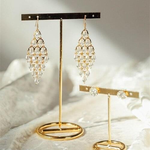 Simple Exquisite Gold Jewelry Storage Organizer Earrings Rack Finger Ring Bracelet Display Set Metal Earring Hanging Stand Wood