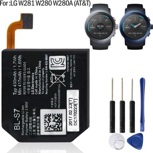 Agaring Original Replacement Watch Battery BL-S7 For LG Watch Sport W281 W280 W280A AT&T Smartwatch Rechargeable Battery 430mAh