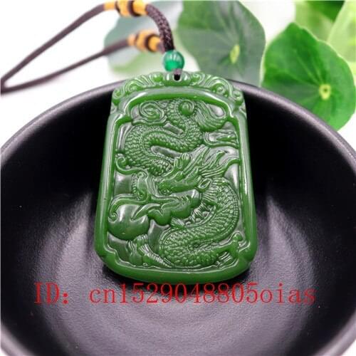 Natural Chinese Green Jade Dragon Pendant Necklace Fashion Accessories Charm Jadeite Jewelry Carved Amulet Gifts for Women Men