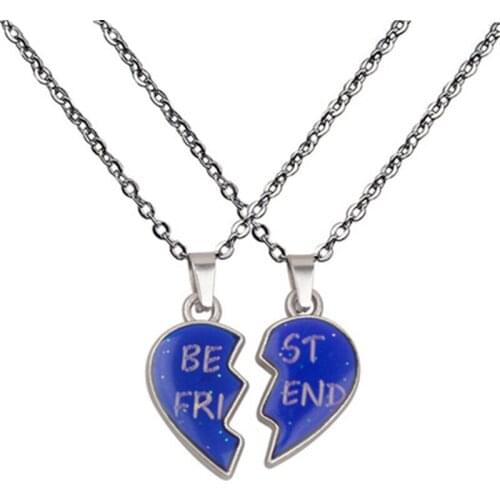 Unisex 2 Pcs BFF Mood Necklace Changeable Temperature Heart Pendant Best Friend Letter Couple Necklace Friendship Jewelry Gift