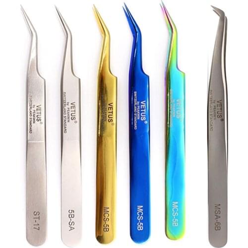 VETUS 3D Volume Eyelash Extension Tweezers Stainless Steel Excellent Closure Ultra Fine Tip Grafting Lashes Tweezers
