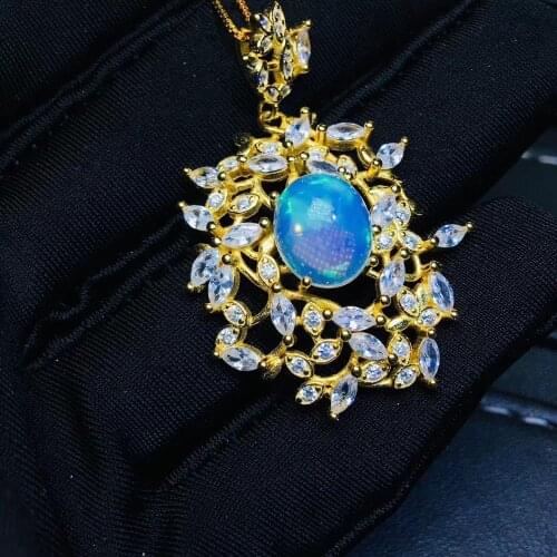 Fashion colorful opal gemstone pendant for women necklace shiny gemstone golden color natural gem fire works girl birthday gift