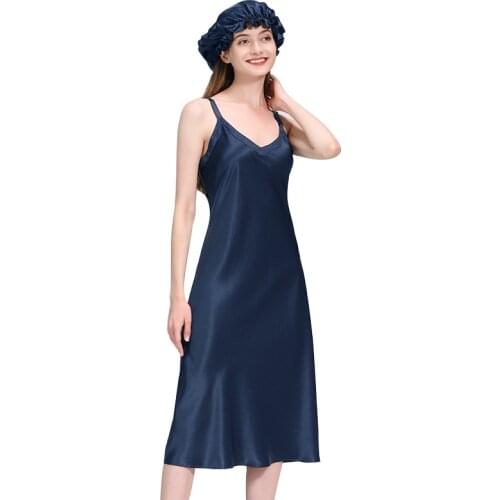 Silk 100 Natural Sleep Cap And Dress Sexy Sleepwear Women Nightdress Sleep Wear Sleeping Clothes Elegant Lady Sling Dress