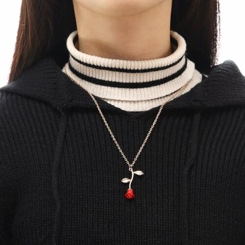 Chic Rose Flower Necklaces & Pendants Shellhard Rose Gold Silver Plated Chain Necklace Fashion Wedding Jewellery Gift