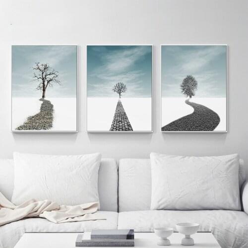 Nordic Poster Prints White Snow Tree Road to the Dream Wall Decor Wall Art Canvas Painting Wall Pictures For Living Room Quadro