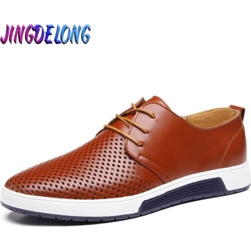 New Men Casual Shoes Leather Man Oxford Shoes Summer Breathable Holes Footwear Comfortable Office Loafers For Male Drop Shipping