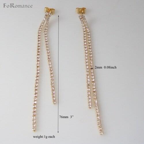 DANGLE 3" 76MM YELLOW GOLD GP FILLED BRASS CLEAR STONE LONG LINE SHAPE DANGLER EARRING