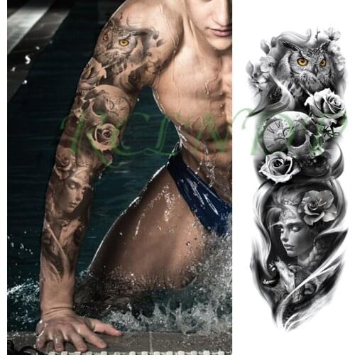 Waterproof Temporary Tattoo Sticker owl flowers skull clock girl roar wolf full arm large fake tatto flash tatoo for men women