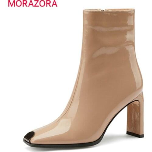 MORAZORA 2020 Big size 33-45 fashion ankle boots genuine leather boots thick hig heels square toe women boots black apricot