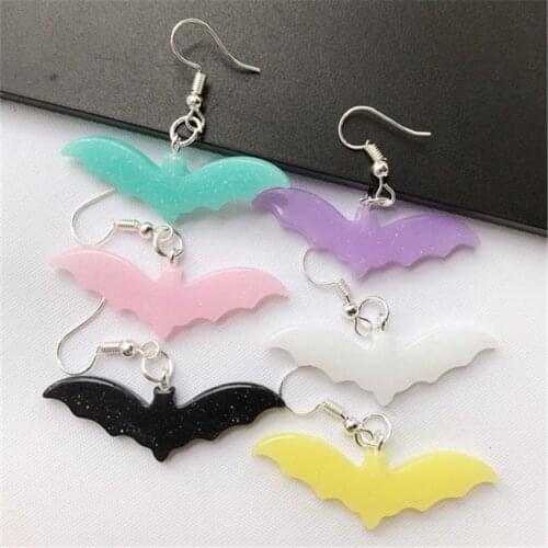 1pair Women Drop Earrings Glitter Cartoon Bat-shape Flatback Resin Dangle Earrings for Women Birthday Gifts Jewelry