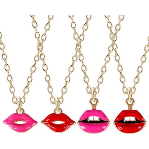 2020 New Korean Version Exaggerated Flame Sexy Red Lips Necklace Women Clavicle Chain Female Neck Choker Fashion Jewelry Gift