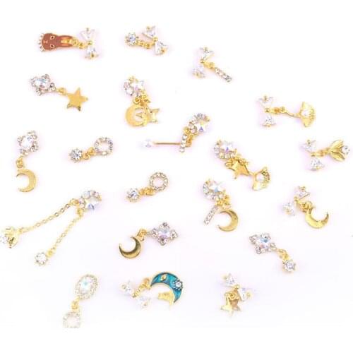10 Pcs/Pack nail Art Jewelry Zircon Chain 3D Tassel Chain,Bow,Unicorn Nail Zircon Alloy Crystal Rhinestone Pearl Charm,19 Styles