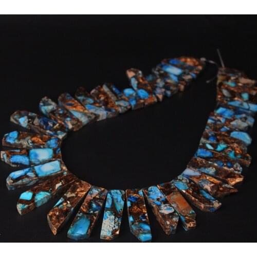 15.5"strand Blue Brown Ocean Emperor Stone Top Drilled Raw Slice Loose Beads,Sea Sediment Jaspers Slab Pendant Necklace Making