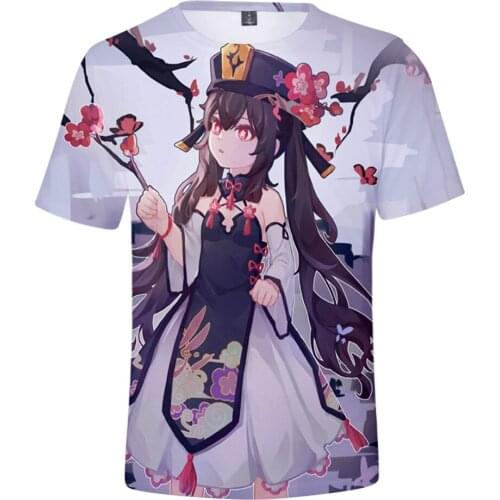 2021 Genshin Impact Hu Tao Kawaii T-shirt 3D Print Men Women Streetwear Pattern O-Neck T Shirt Harajuku Hip hop Clothes
