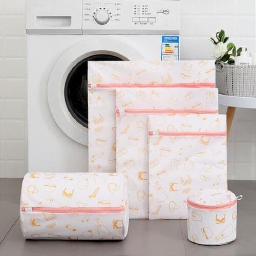 5 pcs/set Polyester Mesh Laundry Bags Orange Printing Washing Bag for Dirty Clothes