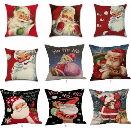 Home Decor Pillow Case Cushion Cover Merry Christmas Linen Claus Santa 18\"