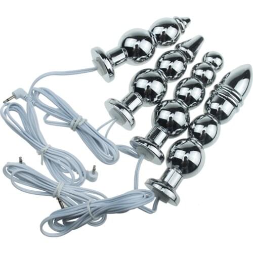 Dual Electrodes Electric Shock Metal Anal Beads Butt Plug Anal Stimulation Dildo Sex Game Love Plug Toy Sex Products Erotic Toys
