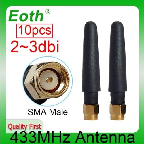 10pcs 433MHz Antenna 3dbi SMA Male Connector Plug 433 MHz Directional Antena Small Size Waterproof Antenne fo Lorawan watermeter