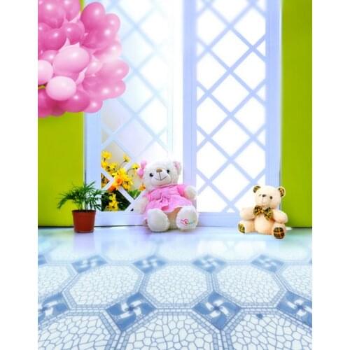 5x7ft Cute Bear Pink Balloon Photography Backdrops Photo Props Studio Background