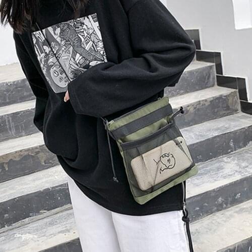Functional drawstring all-match street men and women basic shoulder bag net pocket small shoulder bag chest bag