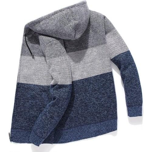 2020 Autumn & Winter New Arrival Plus Velvet Thick Color Matching Hooded Cardigan Sweater Korean Slim Warm Sweater Free Shipping