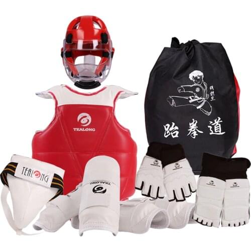 Children Karate Chest Leg Protector Set WTF Palm Gloves Taekwondo Helmet Kids MMA Jockstrap Body Guard Sparring Equipment