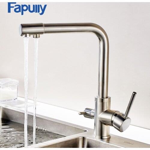 Fapully Faucet For Kitche Sink 3 Way Drinking Water Nickel Brushed Swivel Kitchen Tap Filter Mixer Water Kitchen Faucets 176-33