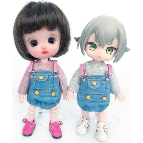 OB11 doll dress size fashion silver or purple round neck long sleeve top + cute denim bag farts jumpsuit versatile 2 pieces set