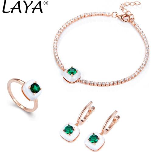 Laya Silver Bracelet Earrings Ring Sets For Women Pure 925 Sterling Silver High Quality Zircon White Black Enamel Fine Jewelry