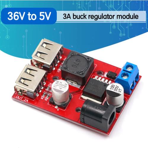 LM2596 LM2596S Dual USB DC-DC 9V 12V 24V 36V to 5V 3A Step Down Buck Converter Board Car Charger Solar Power Supply Module
