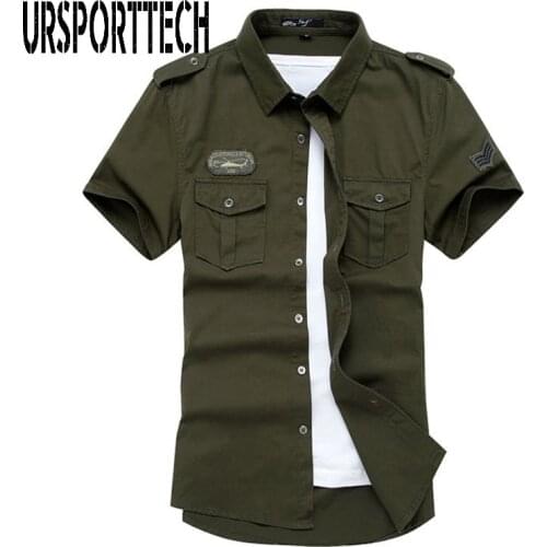 Mens Shirt 2020 New Fashion Men Cargo Shirt Summer 100% Cotton Casual Shirts Men Solid Military Tactical Shirt Plus Size M-4XL