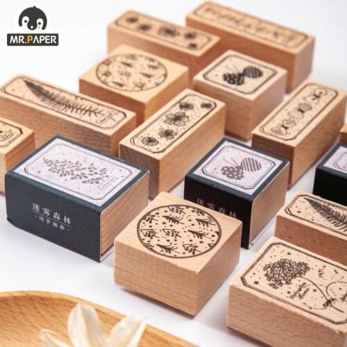 Mr.Paper 8 Designs Misty Forest Series Plant Style Creative Simple Hand Account Decor DIY Material Print Single Wooden Stamps