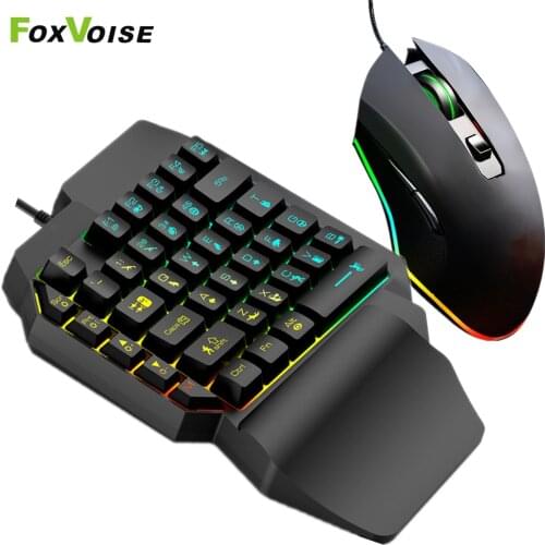Gamer Keyboard Mouse kit Gaming Keyboard Combo USB Wired Ergonomic Multi Color LED Backlight 39 Key One Hand Keypad For PC Gamer