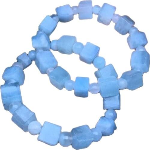 Natural Crystal Aquamarine Bracelet Quartzite Sugar Cubes Shape For Women Simple Sweet Stone Fshion Jewelry